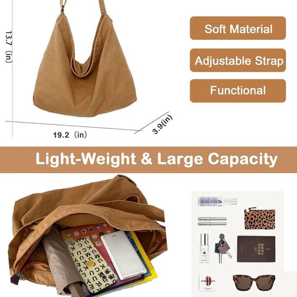 Canvas Messenger Bag, Hobo Crossbody Shoulder Tote Bags Lightweight for Women an - Picture 3 of 6